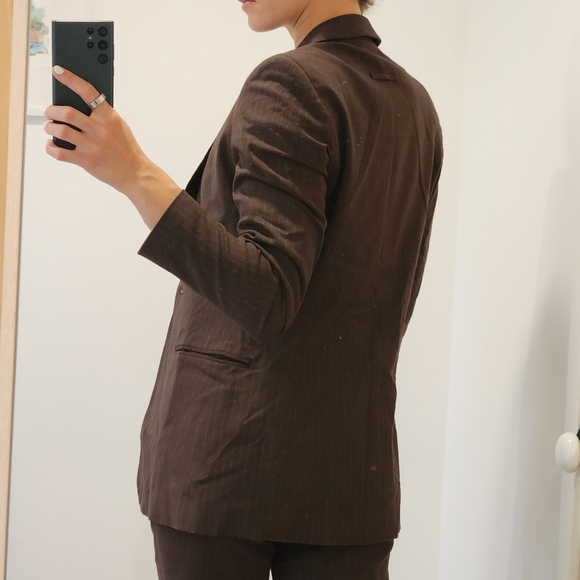 Vintage italian brown stripped pant suit size 44 jacket & pant - Picture 3 of 4